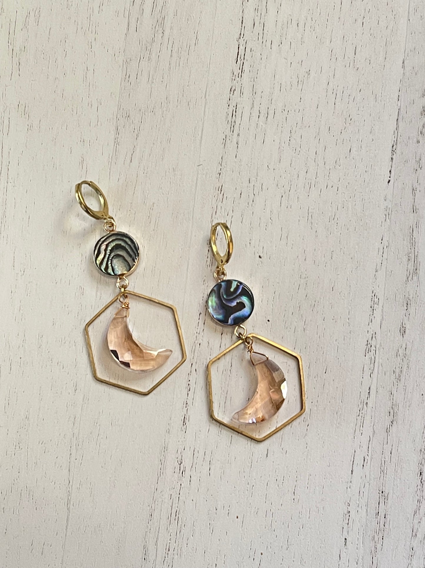 Moon Earrings - Abalone Earrings - Shell Earrings - Celestial Earrings