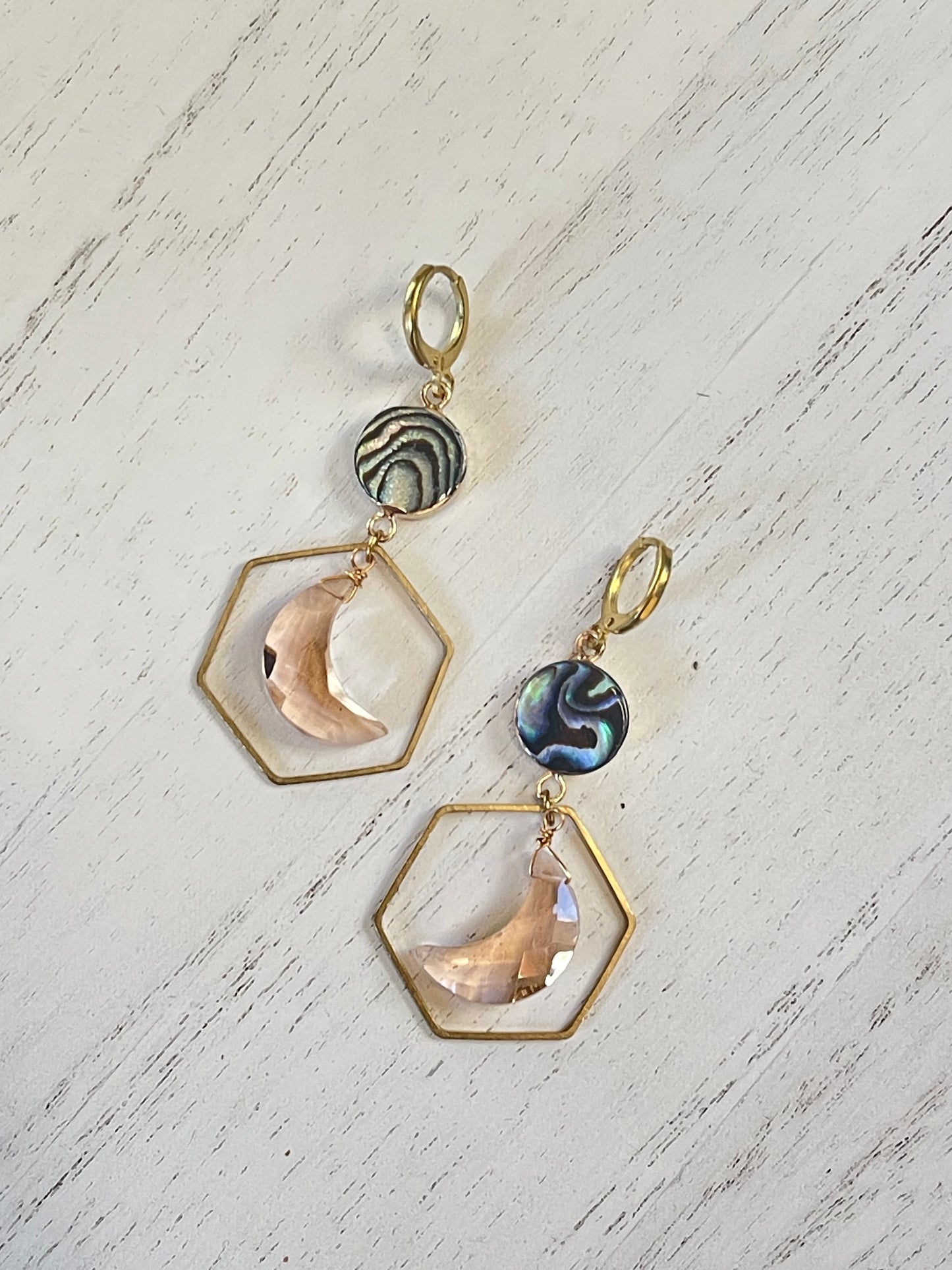 Moon Earrings - Abalone Earrings - Shell Earrings - Celestial Earrings