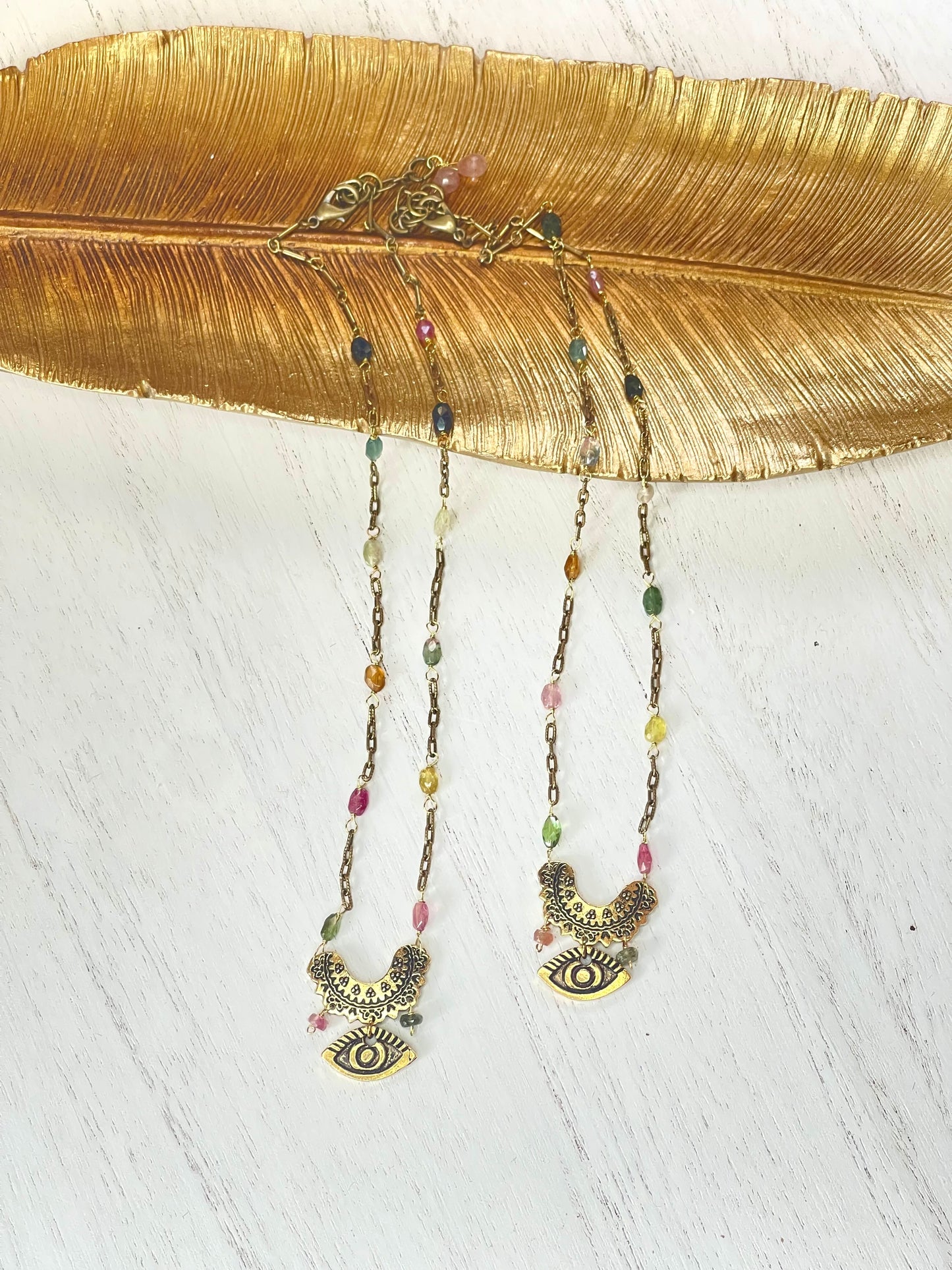 Tourmaline Necklace - Colored Necklace - Gemstone Necklace - Evil Eye Necklace