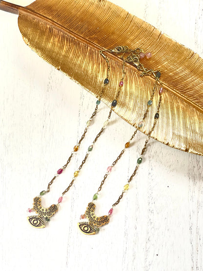 Tourmaline Necklace - Colored Necklace - Gemstone Necklace - Evil Eye Necklace