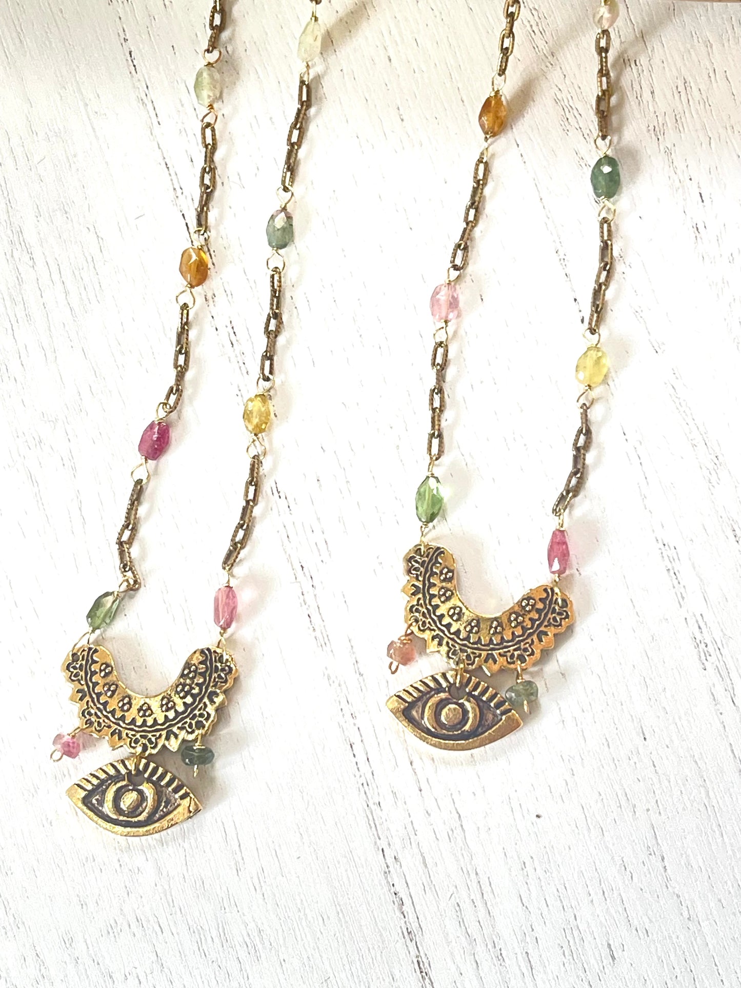 Tourmaline Necklace - Colored Necklace - Gemstone Necklace - Evil Eye Necklace