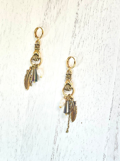 Boho Earrings - Pearl Earrings - Charm Earrings