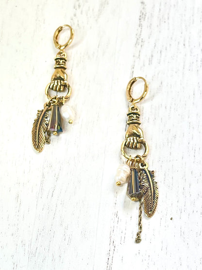 Boho Earrings - Pearl Earrings - Charm Earrings