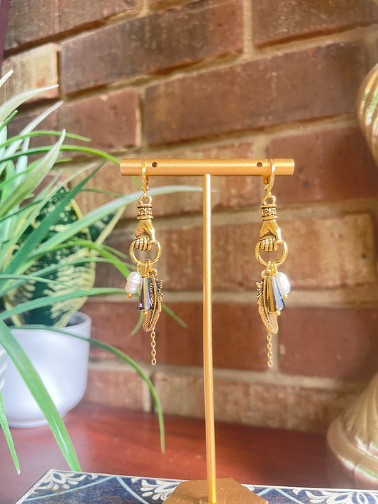 Boho Earrings - Pearl Earrings - Charm Earrings