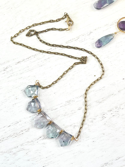 Gemstone Necklace - Fluorite necklace - Bar Necklace
