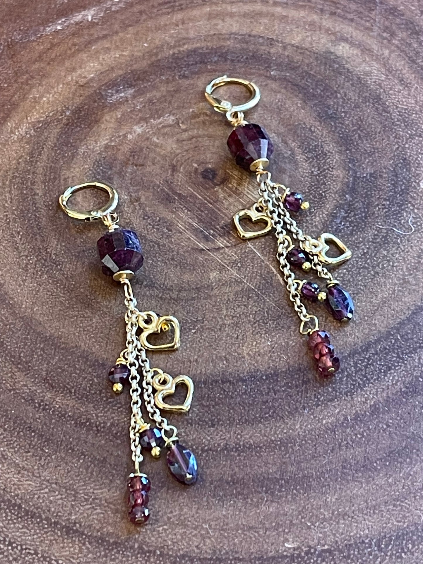 Garnet Earrings - Heart Earrings - Red Earrings