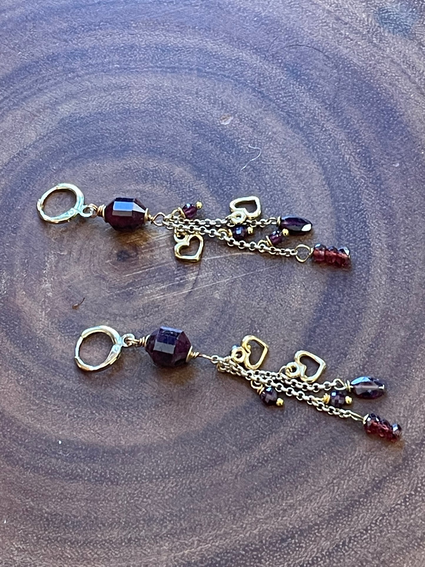 Garnet Earrings - Heart Earrings - Red Earrings