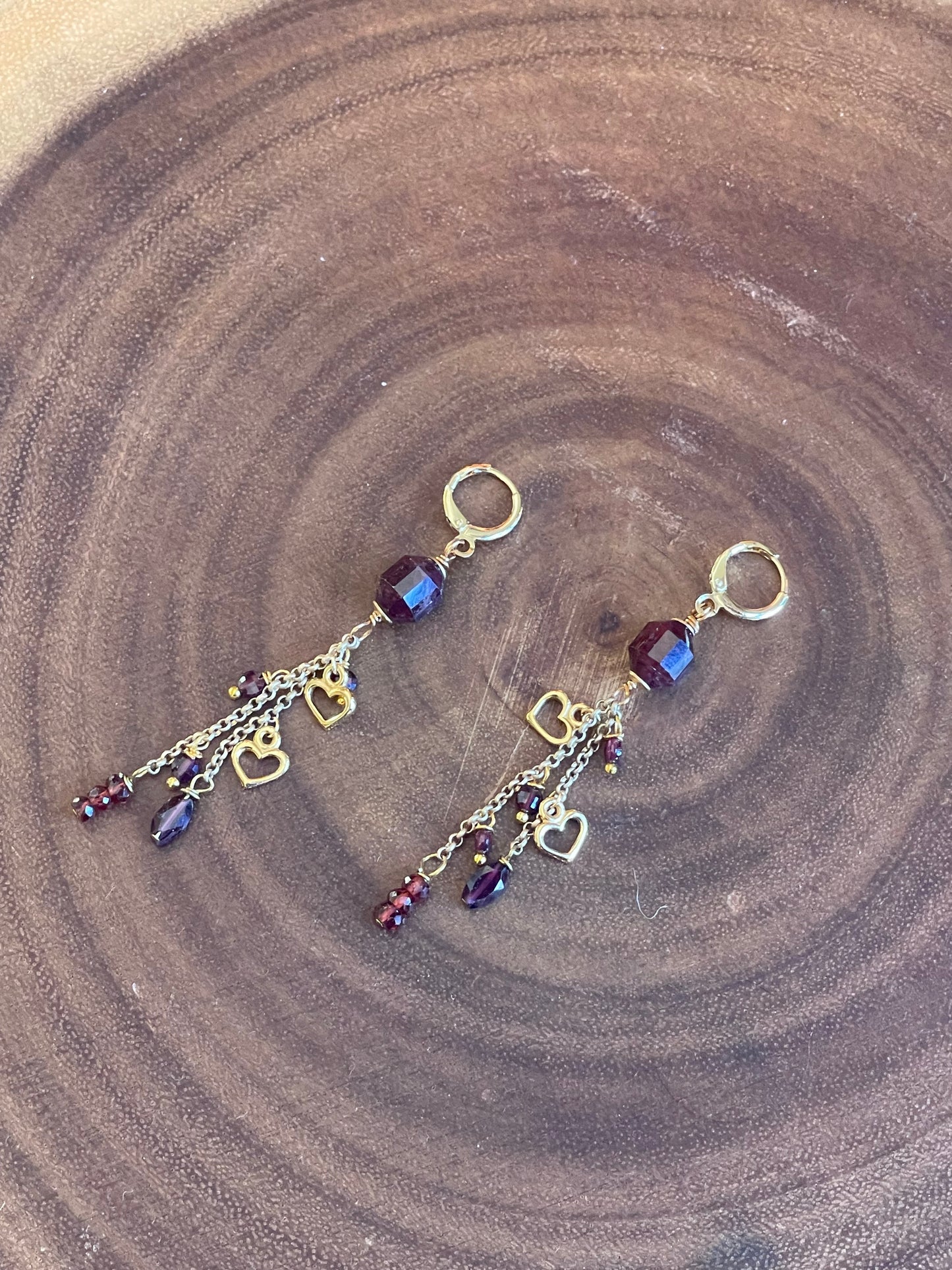 Garnet Earrings - Heart Earrings - Red Earrings