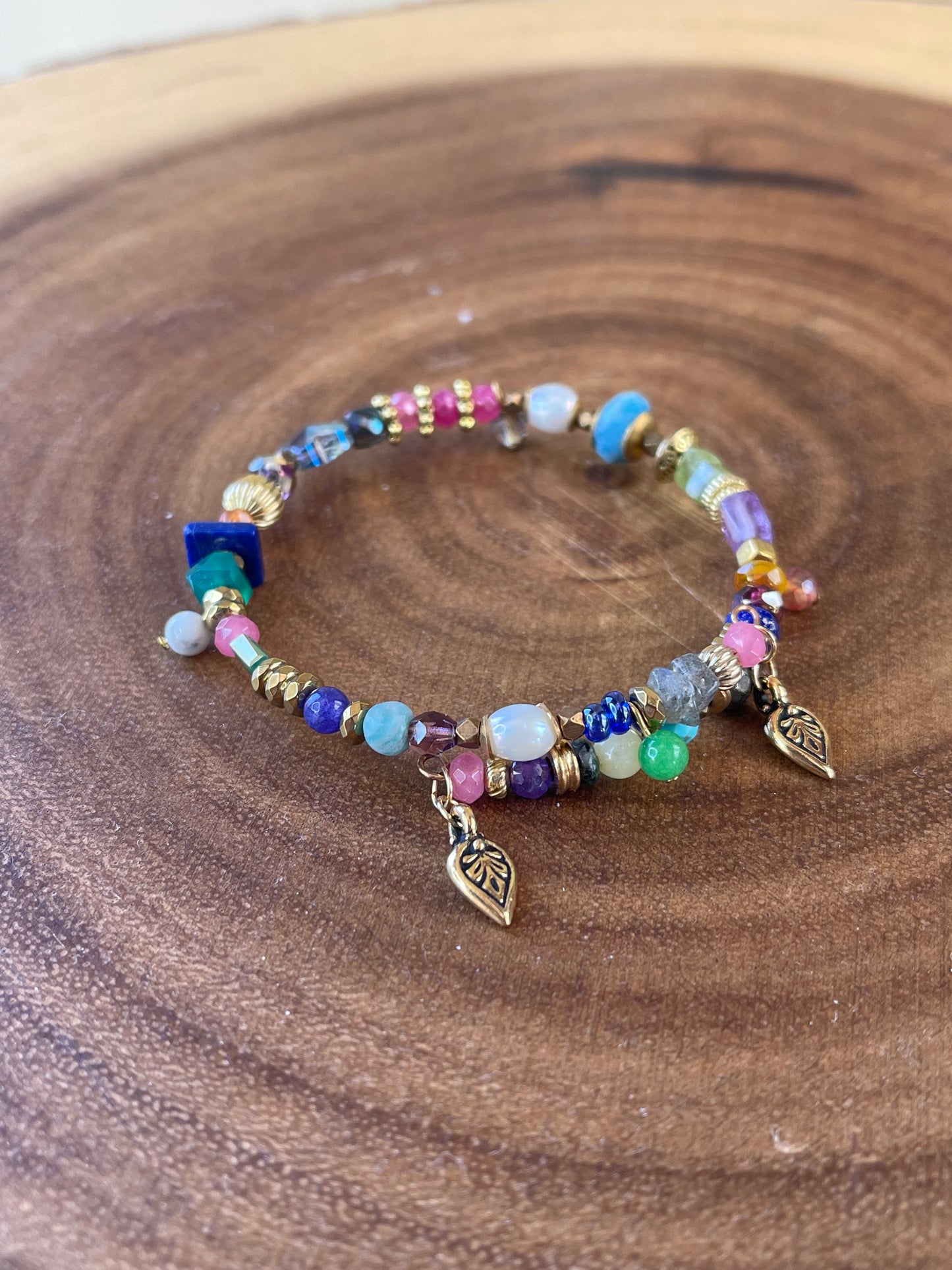 Wrap Bracelet - Bangle Bracelet - Gemstone Bracelet - Beaded Bracelet