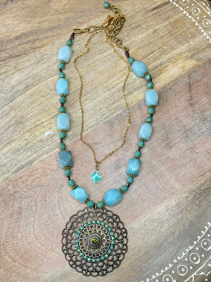 Amazonite Necklace - Blue Necklace - Statement Necklace