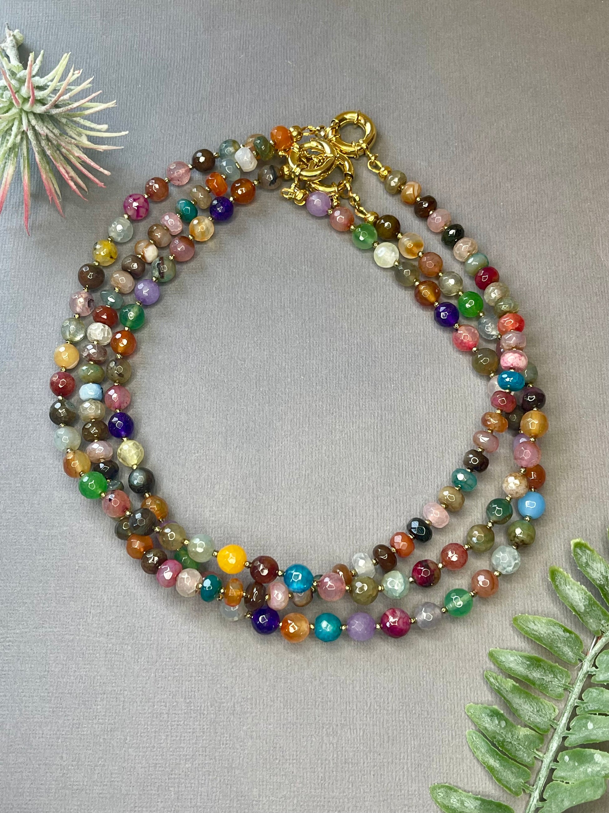 Handmade colorful gemstone necklace
Natural Gemstone Necklace with gold accents
Colorful everyday gemstone necklace
Layering gemstone necklace for women