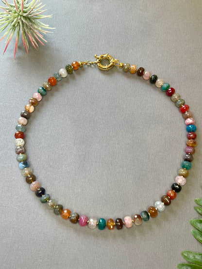 Handmade colorful gemstone necklace
Natural Gemstone Necklace with gold accents
Colorful everyday gemstone necklace
Layering gemstone necklace for women