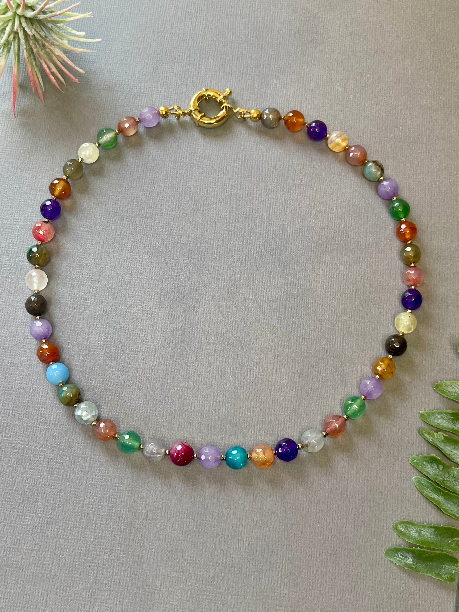 Handmade colorful gemstone necklace
Natural Gemstone Necklace with gold accents
Colorful everyday gemstone necklace
Layering gemstone necklace for women