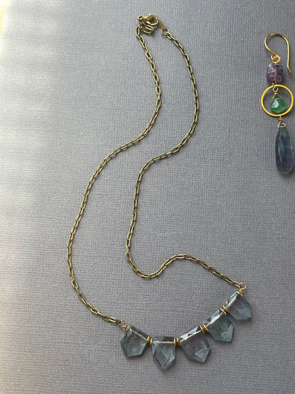 Amethyst and green fluorite gemstone necklace