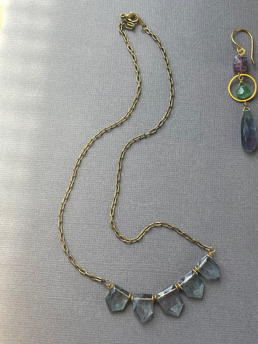 Amethyst and green fluorite gemstone necklace