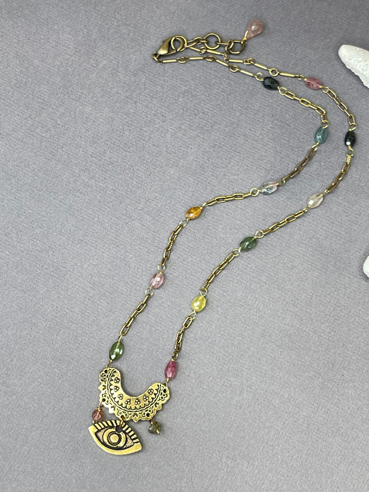 Colorful tourmaline gemstone pendant necklace