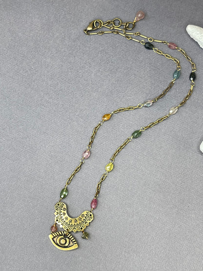 Colorful tourmaline gemstone pendant necklace