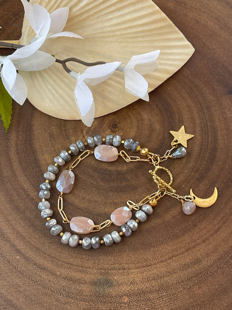 Labradorite and Peach Moonstone Bracelet