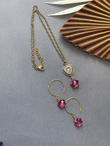 Pave Pink Quartz Jewelry Set