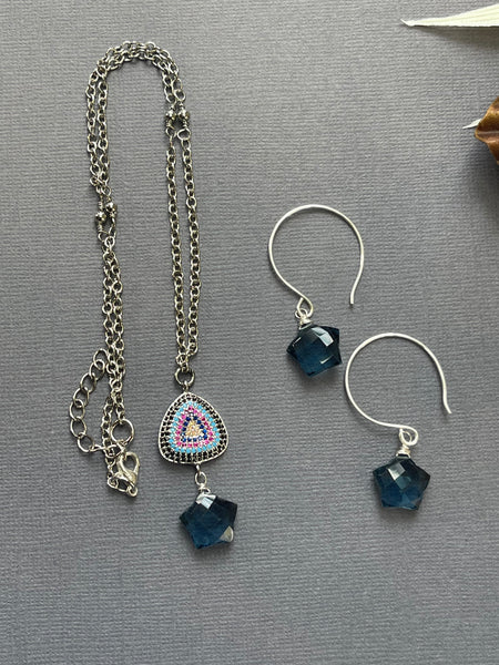 Pave Blue Quartz Star Necklace Set