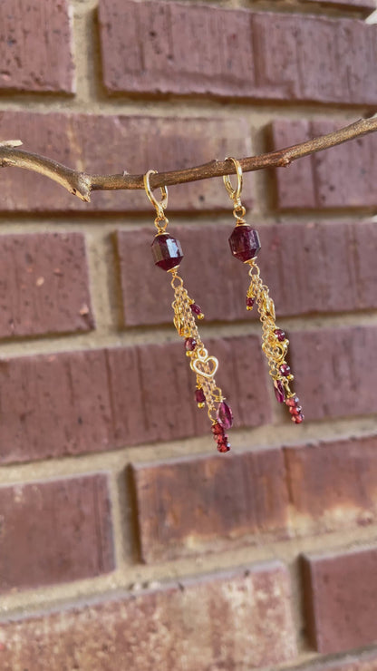 Garnet Earrings - Heart Earrings - Red Earrings