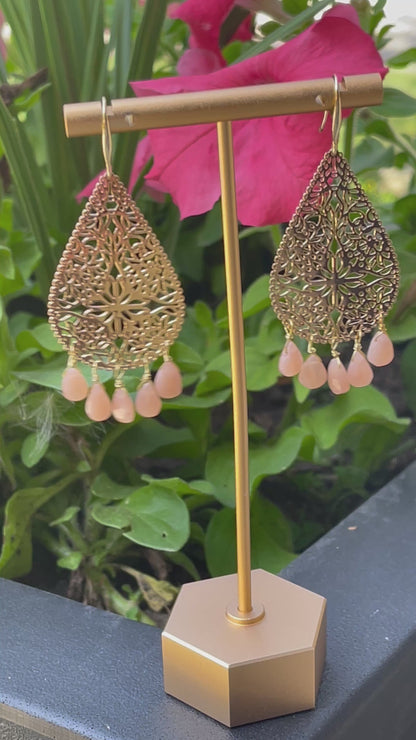 Gemstone Earrings - Chandelier Earrings - Moonstones - Tourmaline