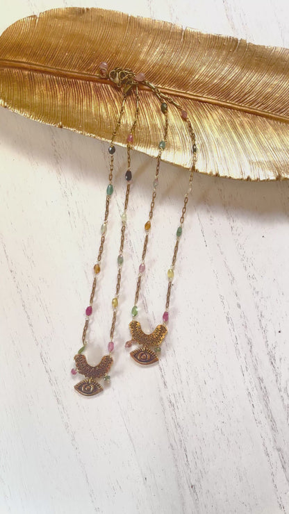 Tourmaline Necklace - Colored Necklace - Gemstone Necklace - Evil Eye Necklace