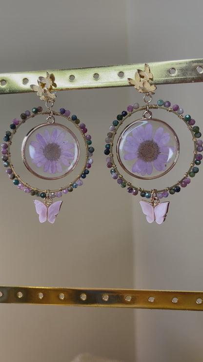 Pink Tourmaline Earrings - Butterfly Earrings - Pink Earrings