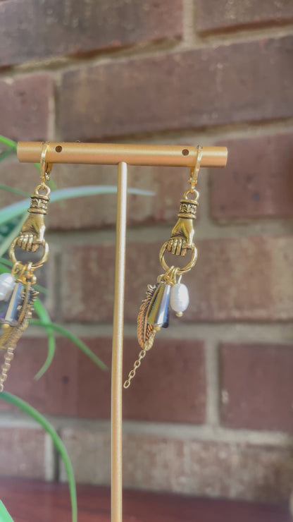 Boho Earrings - Pearl Earrings - Charm Earrings