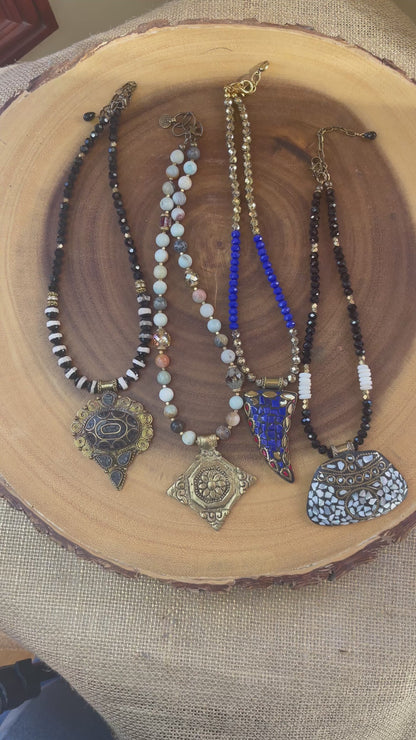 Lapis Lazulli Necklace - Pendant Necklace - Beaded Necklace - Statement Necklace