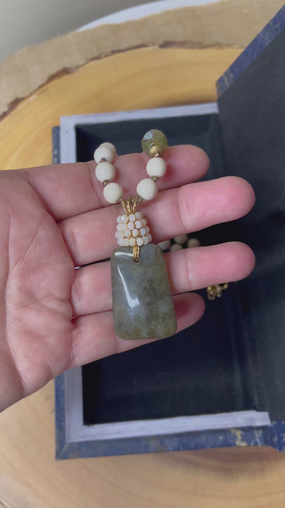 Labradorite Necklace - Green Labradorite - Beaded Necklace