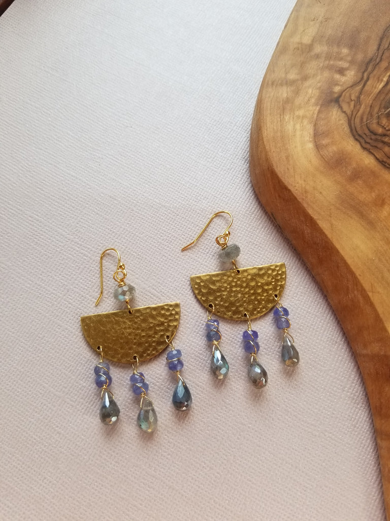 Tanzanite and Labradorite Brass Earrings