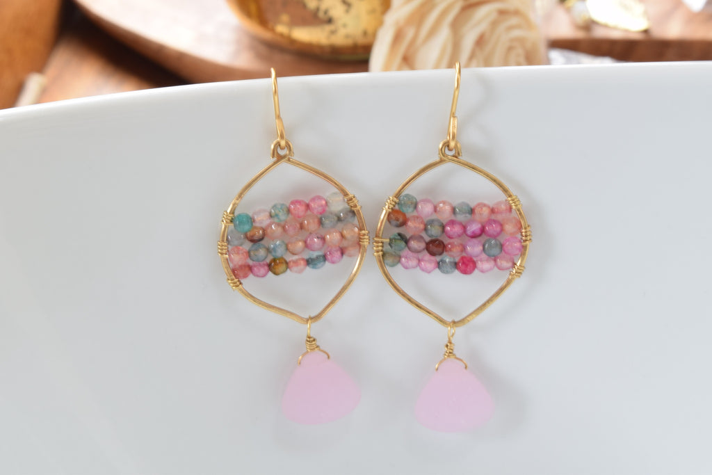 Pink Agate and Sea Glass Earrings