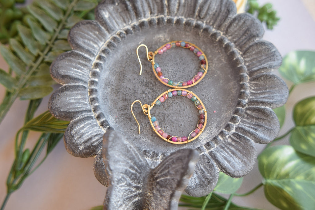Colored Agate Hoop Earrings