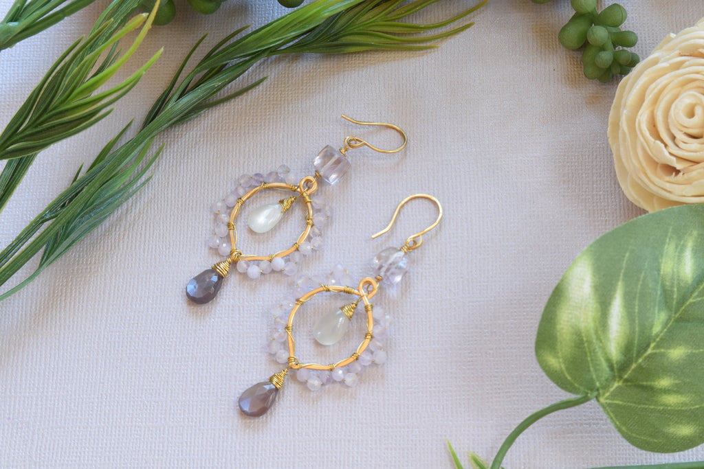 Copper and Gray Moonstone Earrings