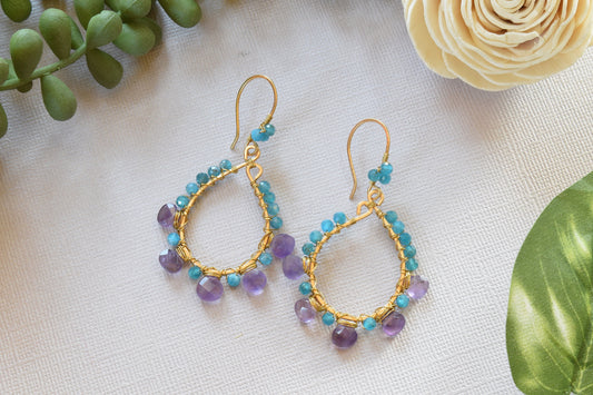 Apatite and Amethyst Hoop Earrings