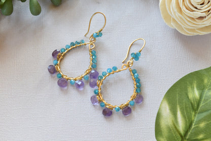 Apatite and Amethyst Hoop Earrings