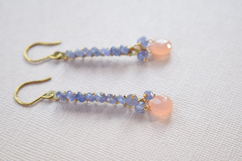 Pink Moonstone and Tanzanite Earrings
