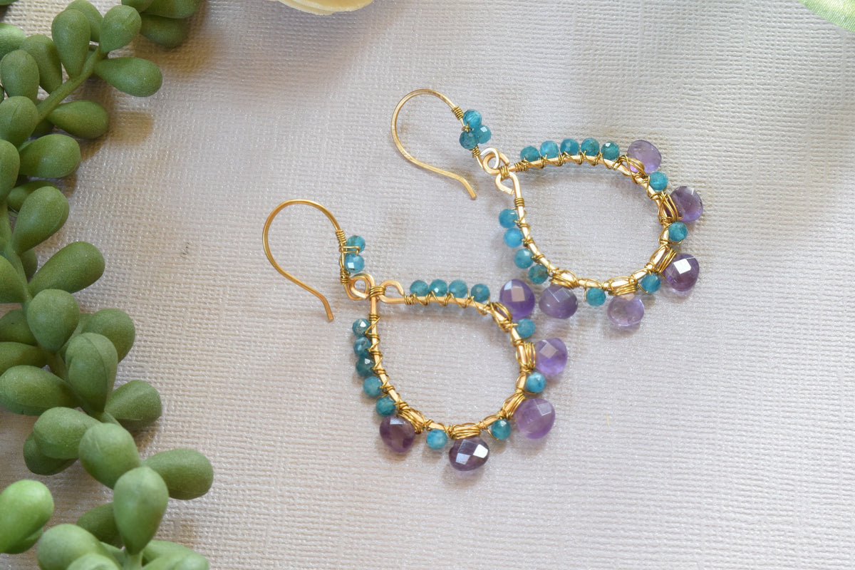 Apatite and Amethyst Hoop Earrings