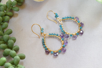 Apatite and Amethyst Hoop Earrings