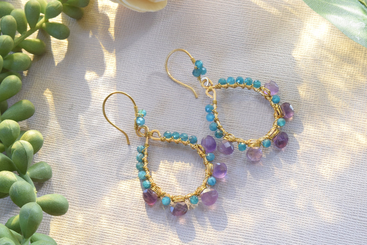 Apatite and Amethyst Hoop Earrings