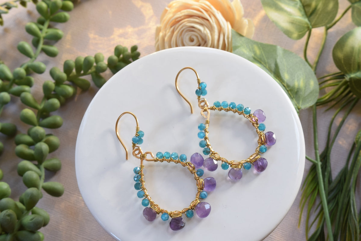 Apatite and Amethyst Hoop Earrings