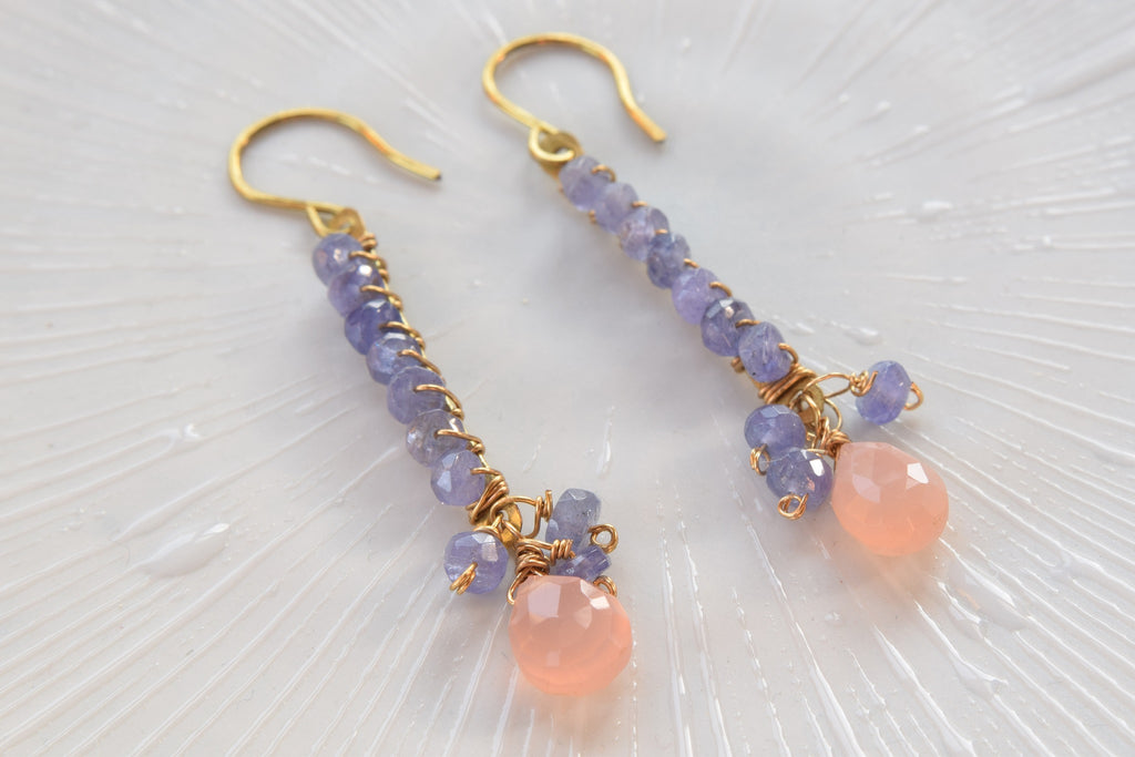 Pink Moonstone and Tanzanite Earrings