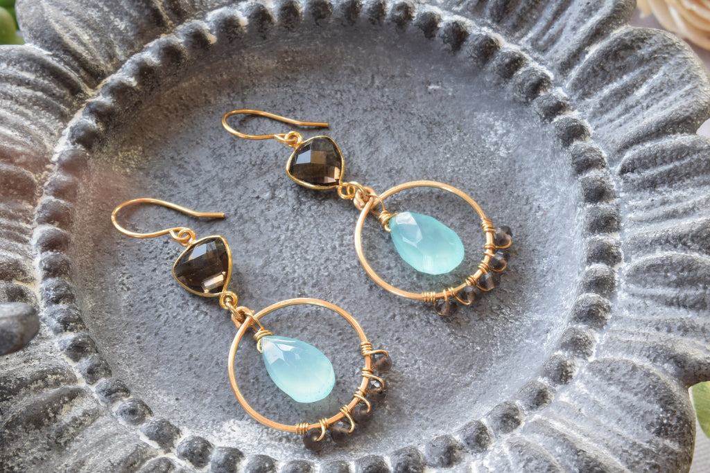 Blue Chalcedony and Smoky Quartz Earrings