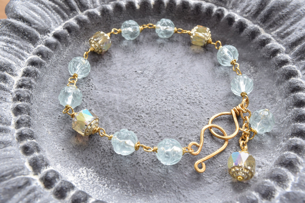 Aqua Quartz and Crystal Charm Bracelet