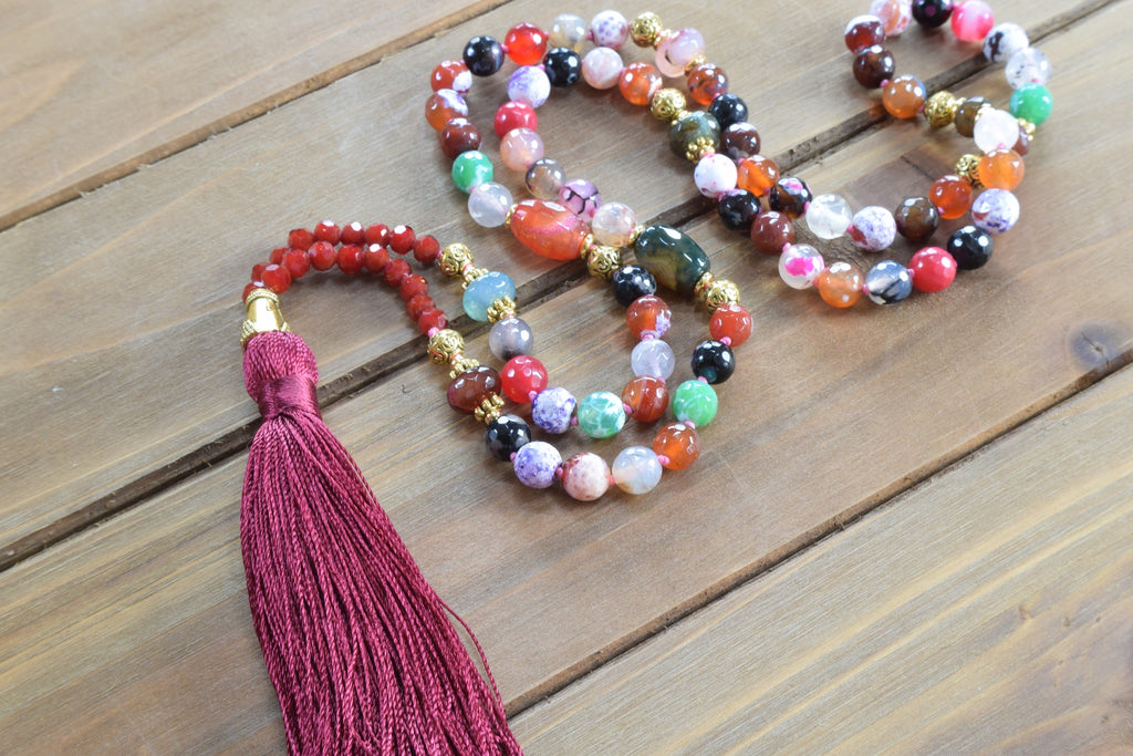 Multi colored Beaded Tassel Necklace
