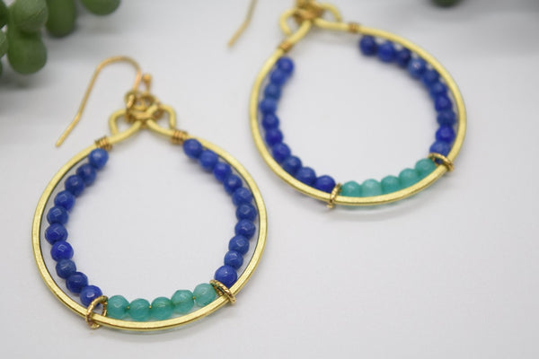 Blue/Green Jade Hoop Earrings