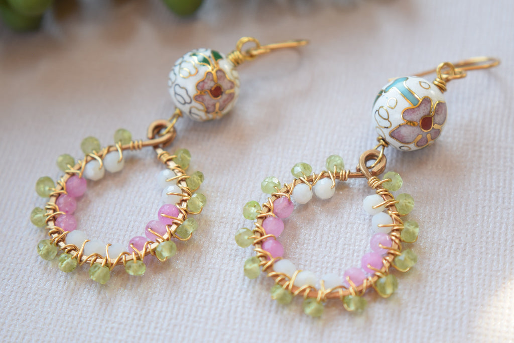 Peridot and Pink Jade Earrings