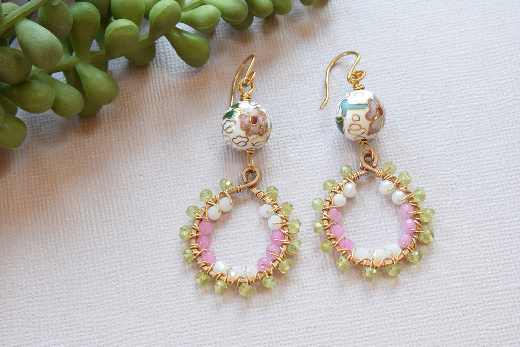 Peridot and Pink Jade Earrings