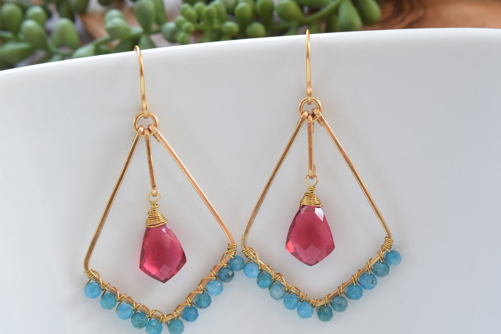 Apatite and Pink Quartz Earrings